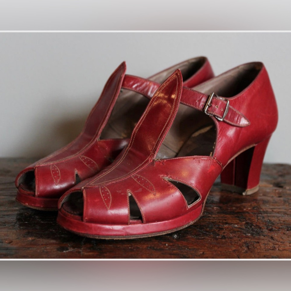 1940s Red T-Strap Heels